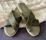 J/Slides size 6.5 camo leather cross strap slip on sandals NWOT