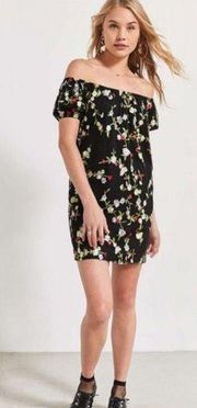 Urban Outfitters Mesh Black Floral Embroidered Off The Shoulder Dress