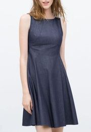 ZARA  Z-1975 Basic Denim Couture Sleeveless Dress Navy Blue Womens Size S…