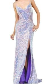 Jovani JVN by  Iridescent High Slit Backless Prom Pageant Gown Lilac Size 4 NWT
