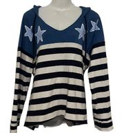 CROWN & IVY Women's Stars & Stripes Medium Blue White Stripe Top Size XL