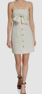 Shona Joy White Sleeveless Linen Bow Front Stripe Mini Dress Size 2