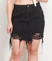 Missguided Black Denim Distressed Mini Skirt