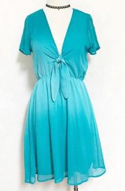 Bohemian Low Cut Front Knot Tie Ombre Dress