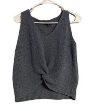 Fate Blue Front Twist Knot Knit Tank Top