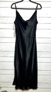 Babaton Oakley Black Satin Midi Dress Size Large