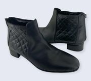 Italy Lacey Black Quilted Leather Zip Ankle Boot 9.5 MISSING ZIP TABS