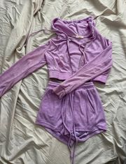 purple jacket and short set