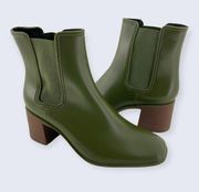 RainyDay Green Square Toe Chelsea 2.5" Heel Rain Boot 7 $65