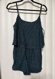 Aeropostale table cloth detailed teal/aqua romper, adjustable straps