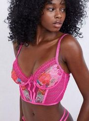 💕FOR LOVE AND LEMONS💕 Luella Underwire Bustier Fuchsia Floral Lace Small S NWT