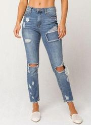 Almost Famous Distressed Denim Destroyed Cropped Skinny Jeans Women's Size 0