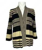 Sweater Black & Camel Tan Striped Silk Blend Open Front Cardigan M