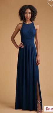 B2 Jasmine Blue Sweeheart Illusion Neck Floor Length Dress