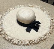 JCREW Wide Brim Jumbo Straw Beach Hat Rattan Fringe