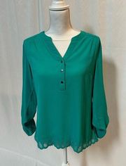 Market & Spruce Ling Sleeve Teal Top with Button and Teardrop Detail - Small