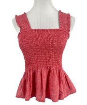 Anthropologie Maeve Schuyler Smocked Peplum Linen Blend Pink Tank Top Sz Medium