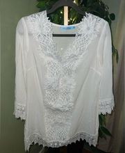 SOLITAIRE Swim White Crochet Sunflower Swim Cover up Size Small