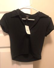 Black Ribbed Knit Crop Top