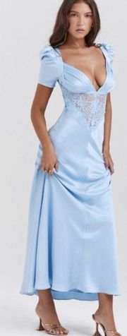 House of CB 'Rafaela' Soft Blue & Pure Silk Lace Maxi Dress NWOT $285  L plus