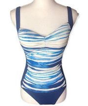 Disney Parks Minnie Mouse Retro Blue & White Striped One Piece Swimsuit