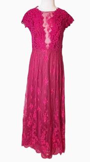 ML Monique Llhuiller lace floral cut out gown maxi dress berry pink sz 8