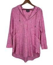 For Cynthia Beach Wear Cover Up Womens Large Pink Linen Cotton Hooded Tunic Top