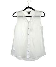 White 100% Cotton Button Down Semi-sheer Tank Top