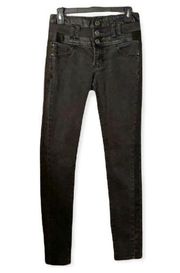 1st Kiss Black Skinny Jeans Faux Leather Trim 7