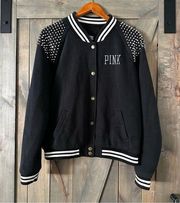 Pink Studded Varsity Bomber