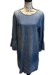 Anthropologie Cloth & Stone Denim Chambray Dress Blue Medium Bell Sleeves