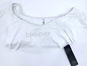 bebe White Sequin Lettering Bandeau Bikini Top Size Large