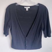 White House Black Market Women's Black Light Weight Cropped Cardigan Size Large