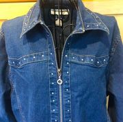 Cathy Daniels Rhinestone Zip Up Blue Jean Jacket