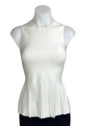 Theory Women's White Crew Neck Fitted Sleeveless Peplum Blouse Top Size XS