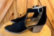 LUCKY BRAND WOMENS 6.5M BLACK SUEDE HEEL OPEN TOE