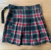 BP. Red Plaid Pleated and Belted Faux Wrap Skirt Size Small