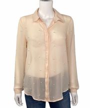 Lauren Conrad Peach Pearl Button Down Top Size S