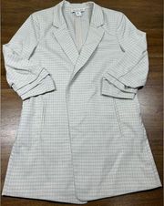 Rachel Zoe Open Front Blazer Women's S White Black Check 3/4 Sleeve Ruche Size M