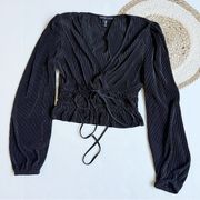 Long Sleeve V-Neck Cropped Blouse