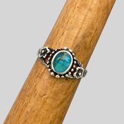 Vintage Style Turquoise Flower Ring - Sz 7