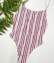 Forever 21  New One Piece Red White‎ Blue Stripe Swimsuit M