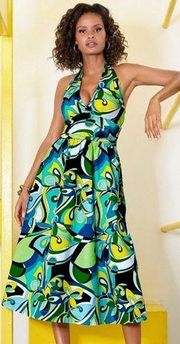 Boston Proper Valencia Abstract Print Halter Fit and Flare Midi Dress