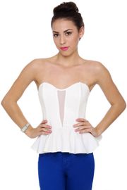 Strapless Peplum Mesh Top