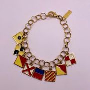 Vintage Kathie Lee Flags Gold Tone Charm Statement Bracelet