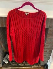 J. Jill Ruby Red Braided Knit So Soft Sweater size Medium Perfect Condition