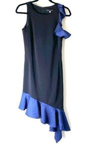 Slate & Willow Black & Blue Ruffled Asymmetrical Midi Dress Size 2