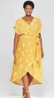 🔥5 for $25 sale🔥 Ava & Viv yellow floral tie waist wrap dress