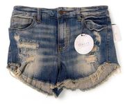 Oasis Eunina Windsor Women's Blue High Rise Distressed Denim Shorts Size S