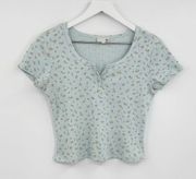 Vintage Style Cottagecore Blue Floral Ditsy Crop Top Size Large